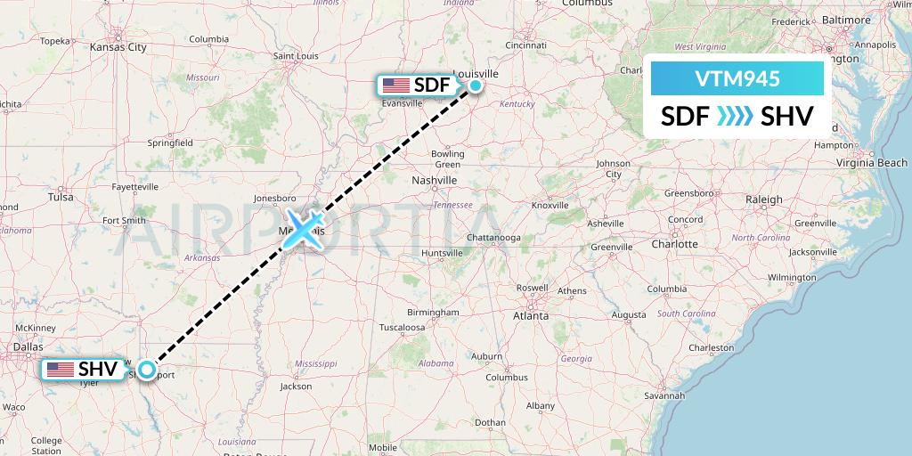VTM945 Aeronaves TSM Flight Map: Louisville to Shreveport
