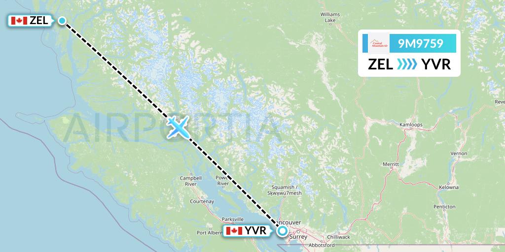 9M9759 Central Mountain Air Flight Map: Bella Bella to Vancouver