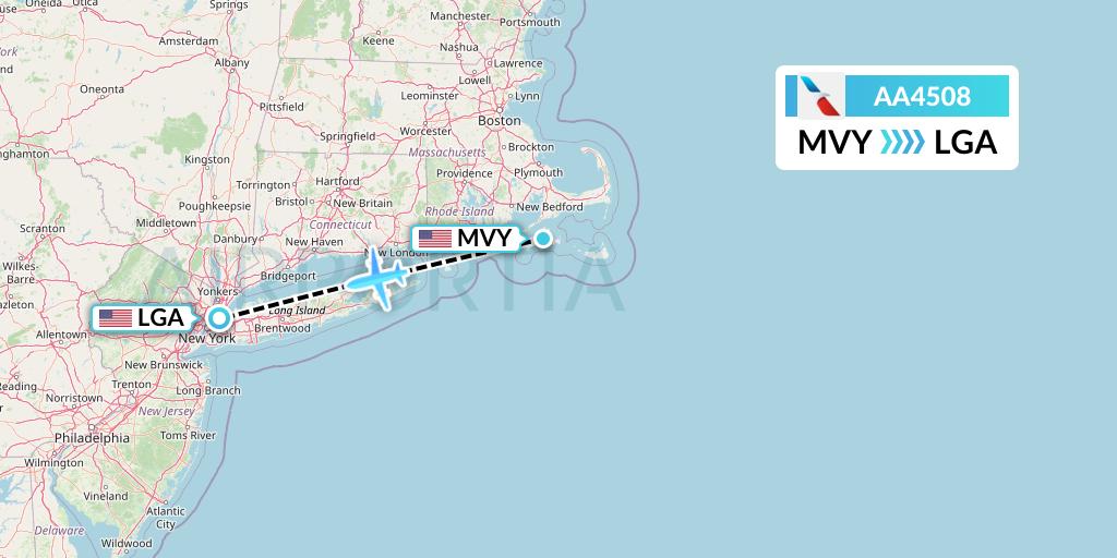 AA4508 American Airlines Flight Map: Martha's Vineyard to New York