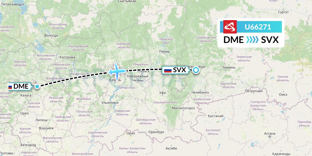 U66271 Ural Airlines Flight Map: Moscow to Yekaterinburg