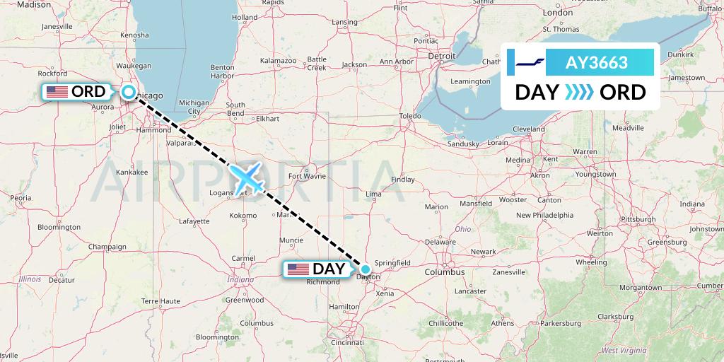 AY3663 Finnair Flight Map: Dayton to Chicago