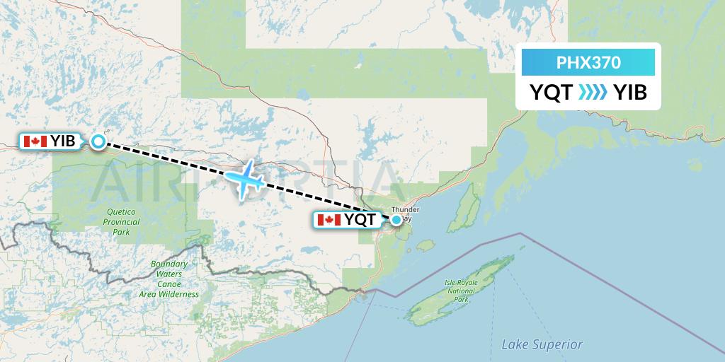 PHX370 SkyCare Flight Map: Thunder Bay to Atikokan