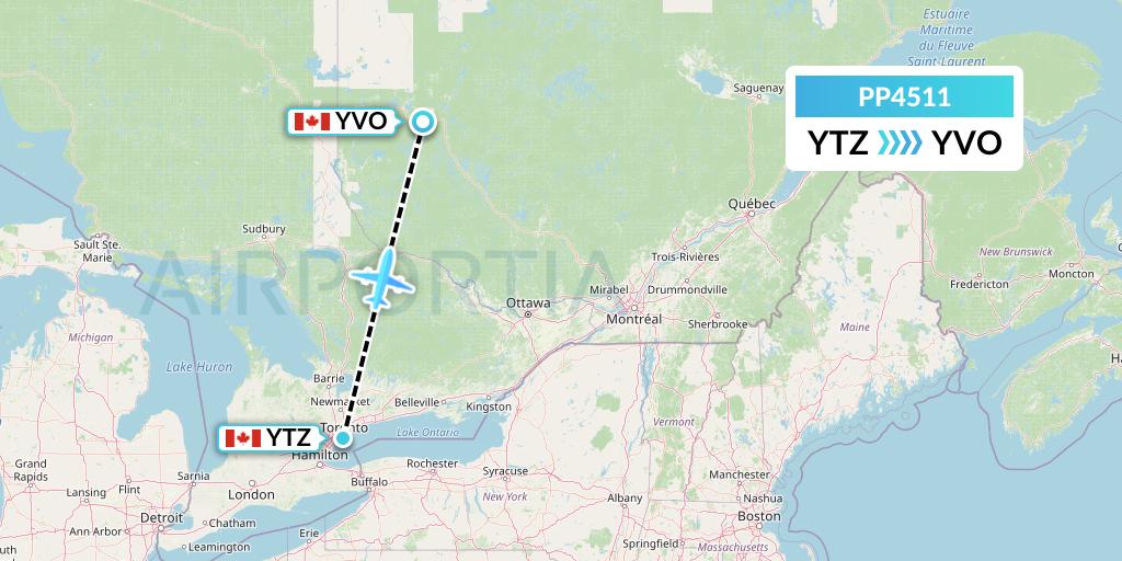 PP4511 Jet Aviation Business Jets Flight Map: Toronto to Val-d'Or