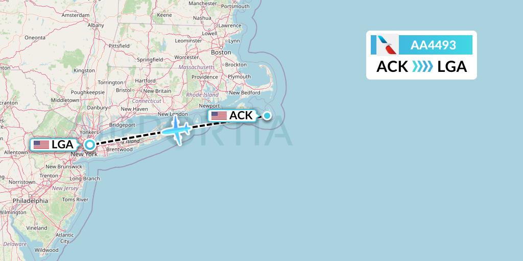 AA4493 American Airlines Flight Map: Nantucket to New York