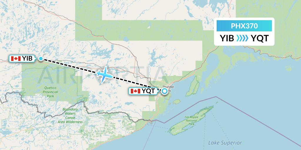 PHX370 SkyCare Flight Map: Atikokan to Thunder Bay
