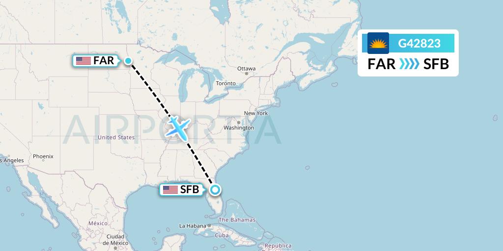 G42823 Allegiant Air Flight Map: Fargo to Orlando