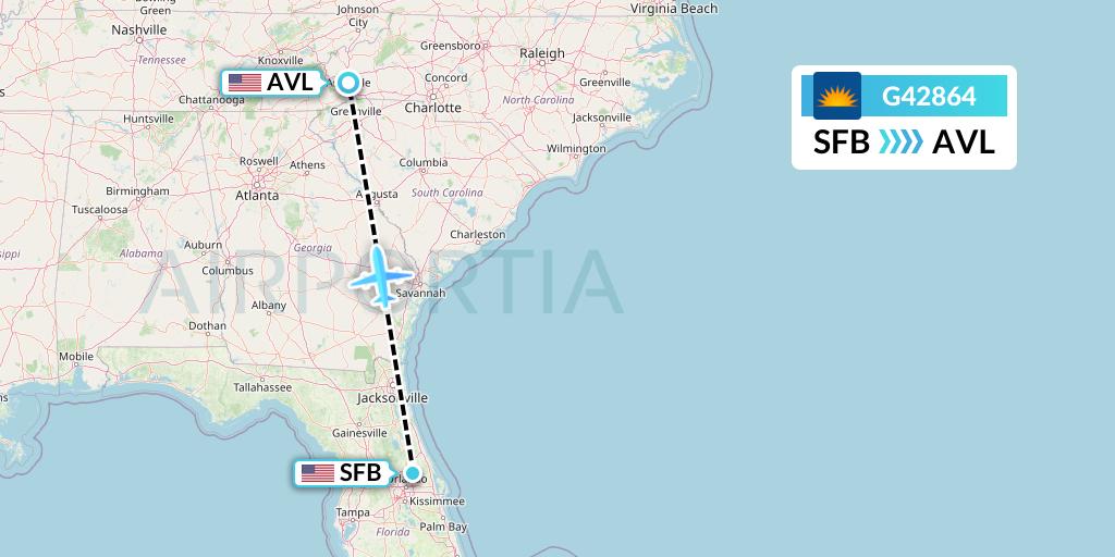 G42864 Allegiant Air Flight Map: Orlando to Asheville