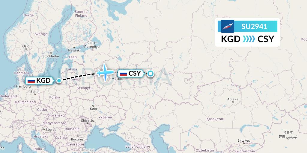 SU2941 Aeroflot Flight Map: Kaliningrad to Cheboksary