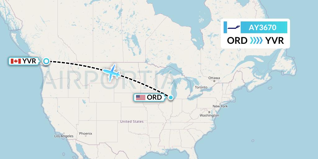 AY3670 Finnair Flight Map: Chicago to Vancouver
