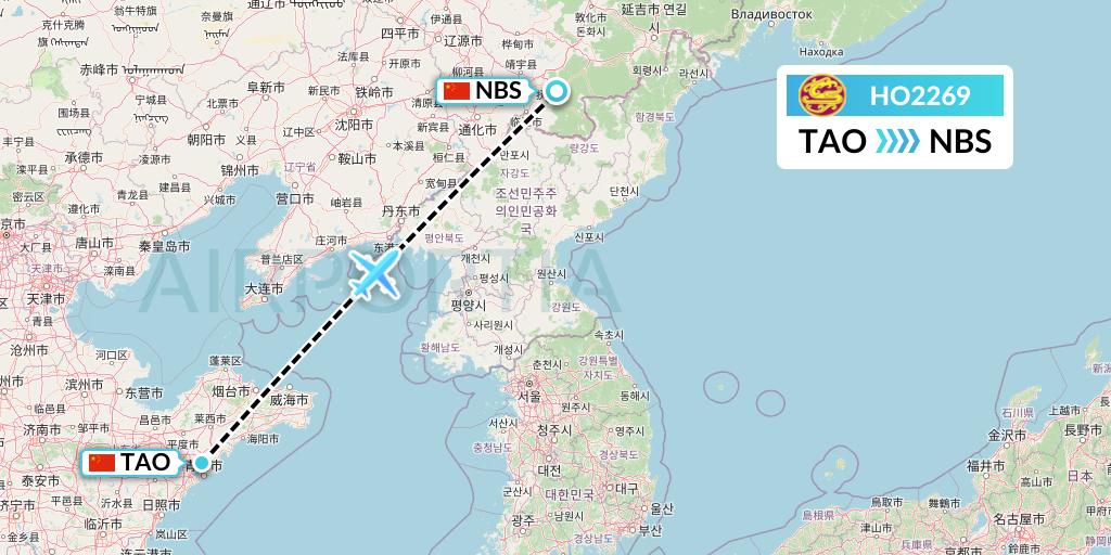 HO2269 Juneyao Airlines Flight Map: Qingdao to Baishan