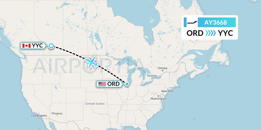 AY3668 Finnair Flight Map: Chicago to Calgary