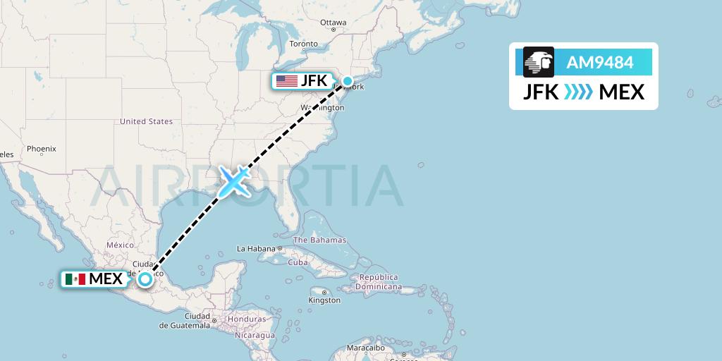 AM9484 Aeromexico Flight Map: New York to Mexico City