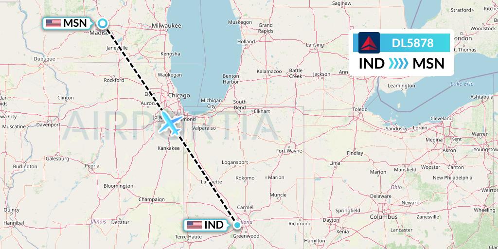 DL5878 Delta Air Lines Flight Map: Indianapolis to Madison