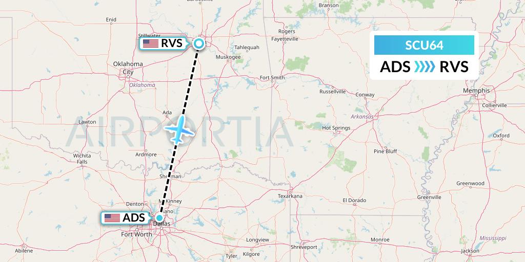 SCU64 Air Scorpio Flight Map: Dallas to Tulsa