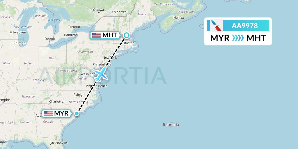 AA9978 American Airlines Flight Map: Myrtle Beach to Manchester