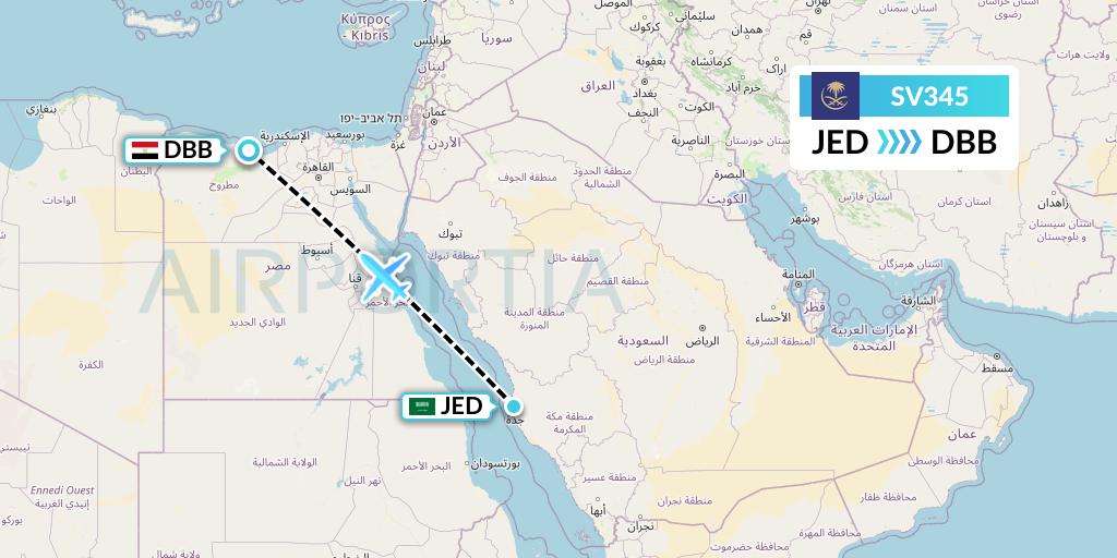 SV345 Saudi Arabian Airlines Flight Map: Jeddah to El Alamein