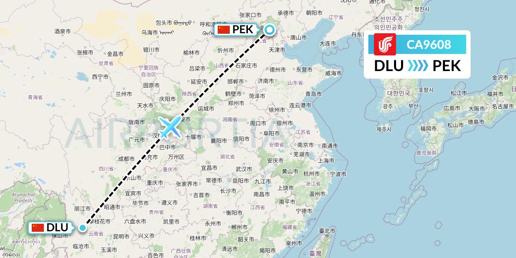 CA9608 Air China Flight Map: Dali to Beijing