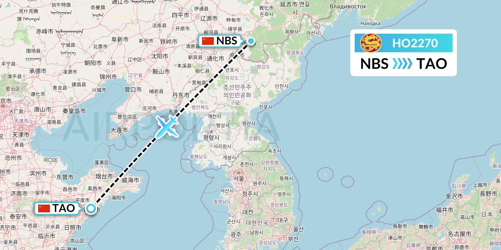 HO2270 Juneyao Airlines Flight Map: Baishan to Qingdao