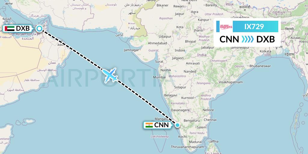 IX729 Air India Express Flight Map: Mattannur to Dubai