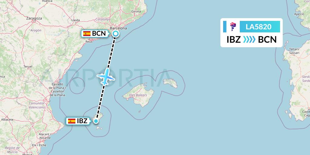 LA5820 LAN Airlines Flight Map: Ibiza to Barcelona