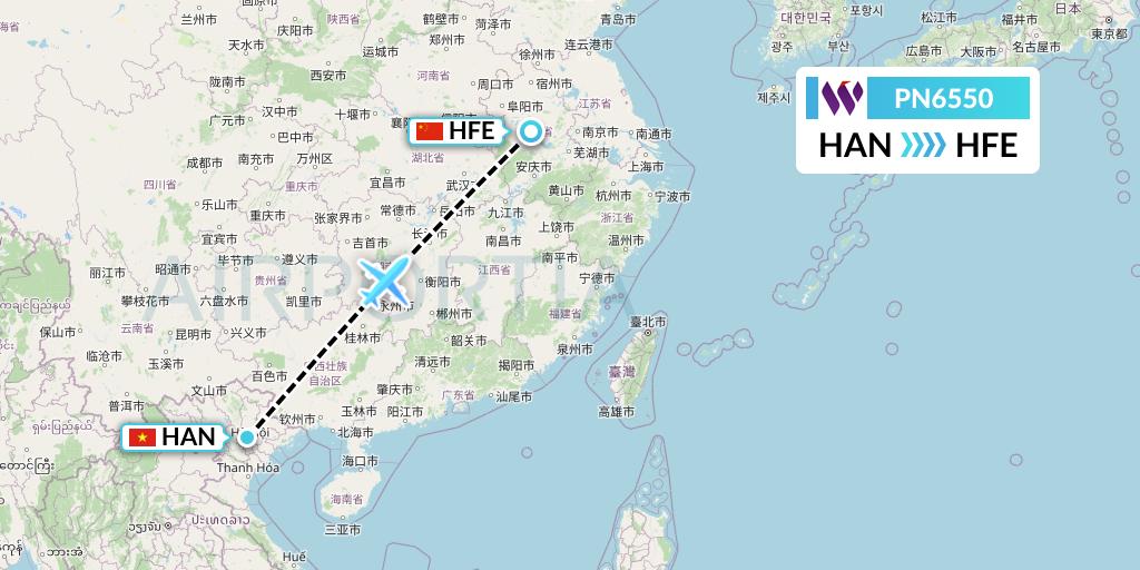 PN6550 China West Air Flight Map: Hanoi to Hefei
