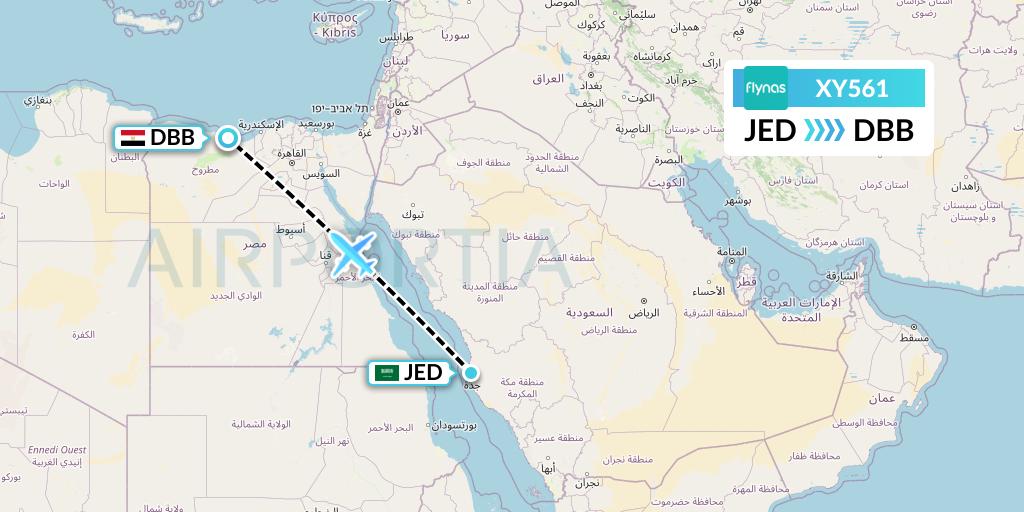 XY561 Flynas Flight Map: Jeddah to El Alamein