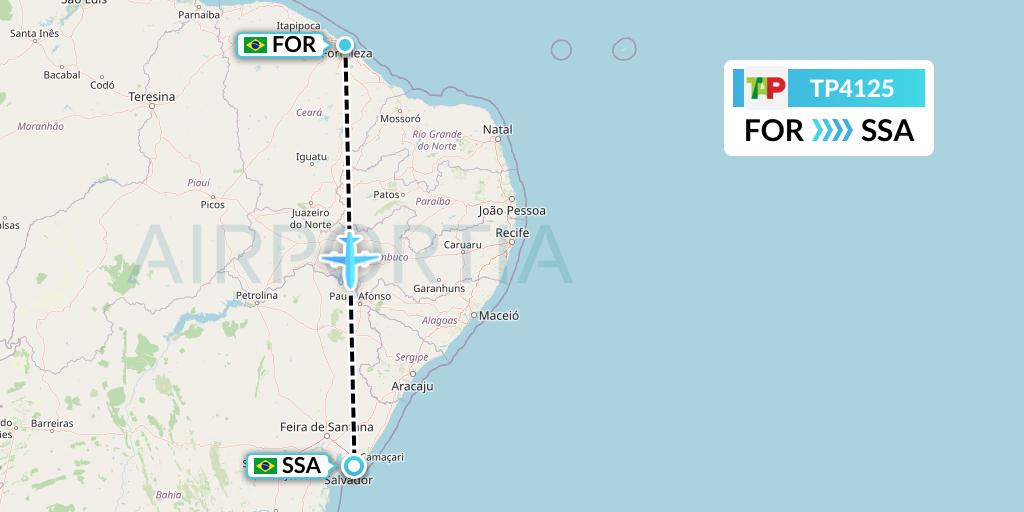 TP4125 TAP Portugal Flight Map: Fortaleza to Salvador