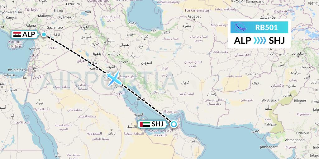 RB501 Syrian Air Flight Map: Aleppo to Sharjah