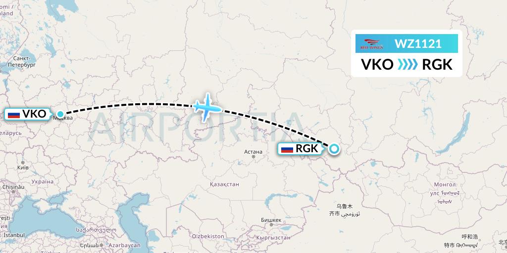 WZ1121 Red Wings Flight Map: Moscow to Gorno-Altaysk