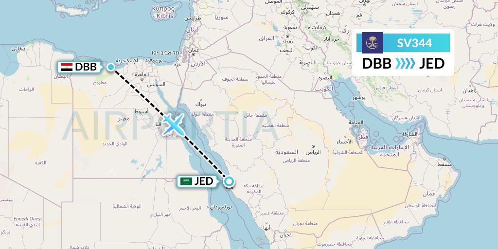 SV344 Saudi Arabian Airlines Flight Map: El Alamein to Jeddah