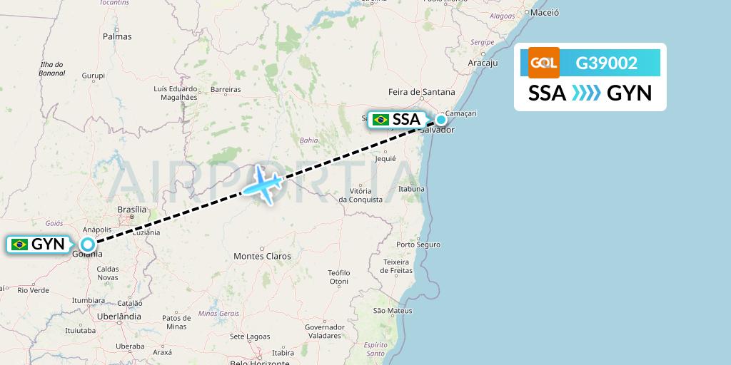 G39002 GOL Transportes Aeros Flight Map: Salvador to Goiania