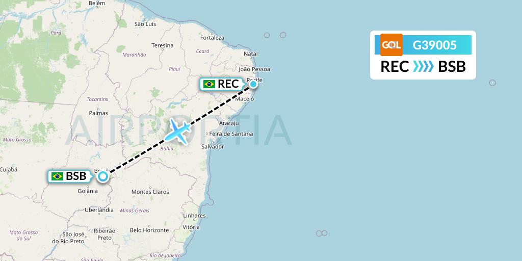 G39005 GOL Transportes Aeros Flight Map: Recife to Brasilia