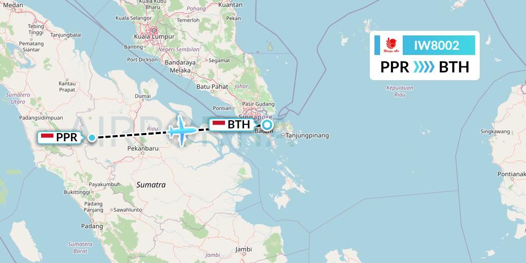 IW8002 Wings Air Flight Map: Pasir Pengarayan-Sumatra Island to Batam