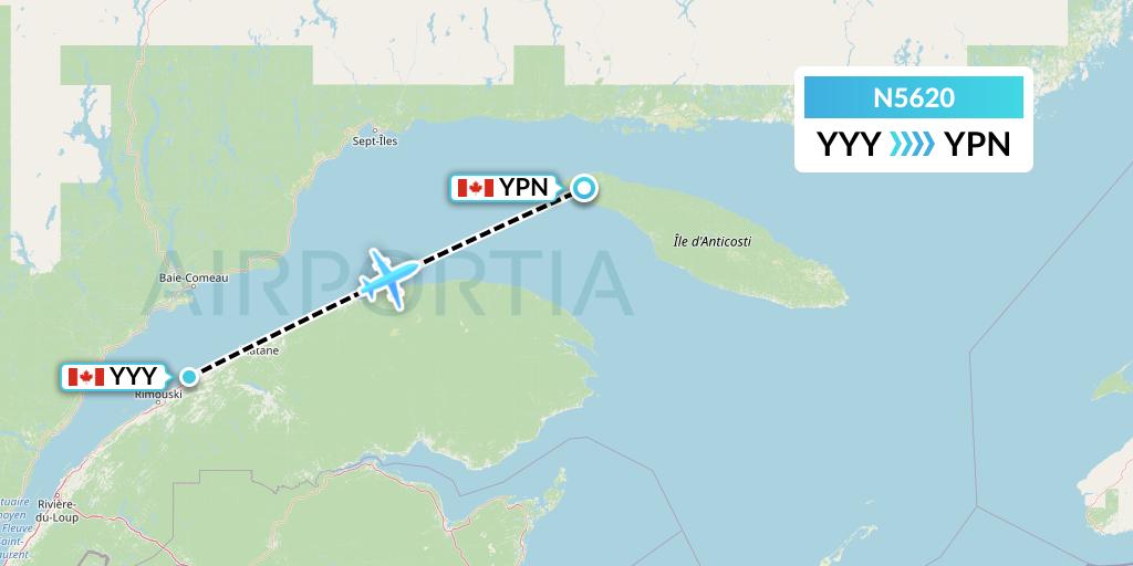 N5620 Nolinor Aviation Flight Map: Mont-Joli to Port-Menier