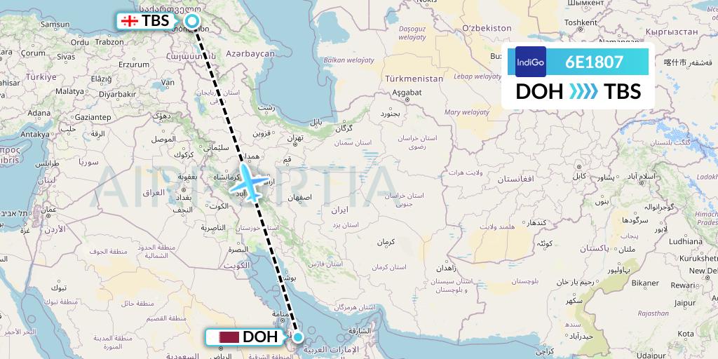 6E1807 IndiGo Airlines Flight Map: Doha to Tbilisi