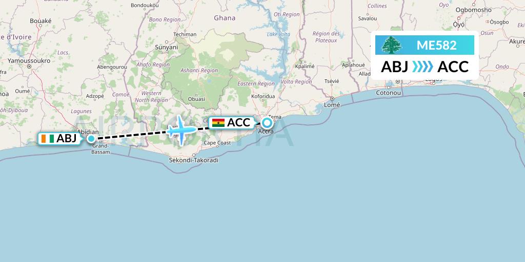 ME582 MEA Flight Map: Abidjan to Accra
