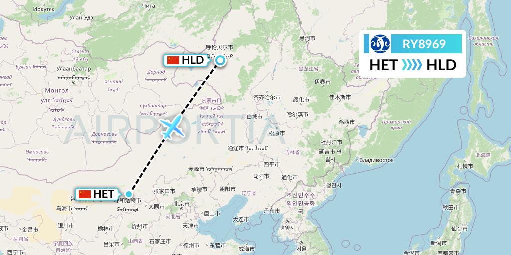 RY8969 Jiangxi Air Flight Map: Hohhot to Hailar