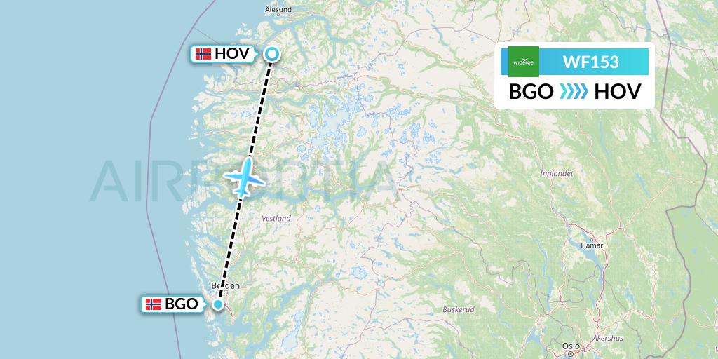 WF153 Wideroe Flight Map: Bergen to Orsta Volda