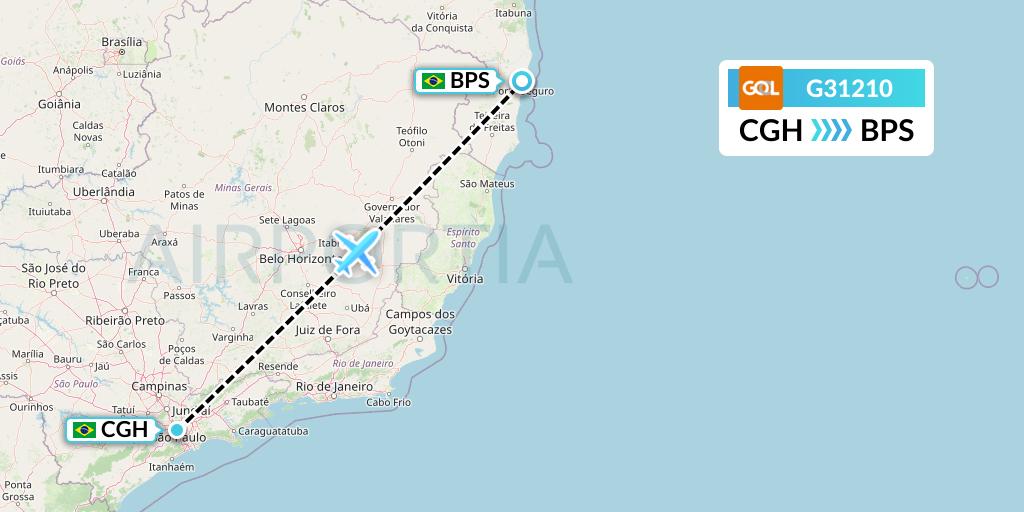 G31210 GOL Transportes Aeros Flight Map: Sao Paulo to Porto Seguro
