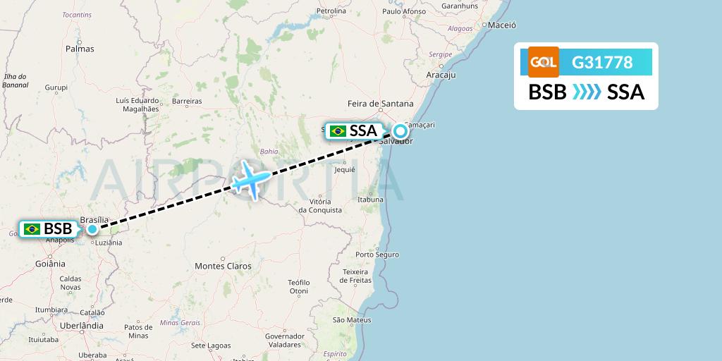 G31778 GOL Transportes Aeros Flight Map: Brasilia to Salvador