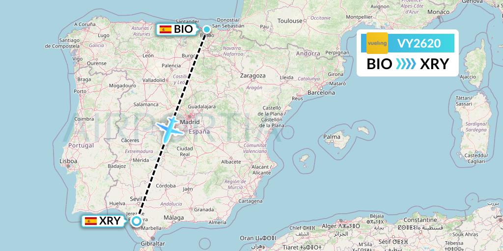 VY2620 Vueling Flight Map: Bilbao to Jerez