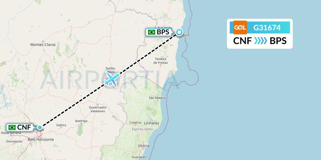G31674 GOL Transportes Aeros Flight Map: Belo Horizonte to Porto Seguro
