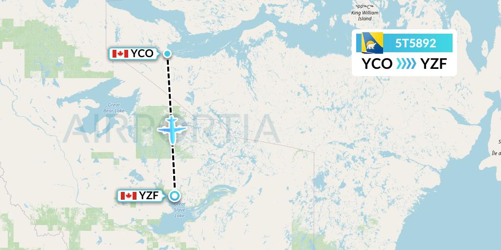 5T5892 Canadian North Flight Map: Kugluktuk to Yellowknife