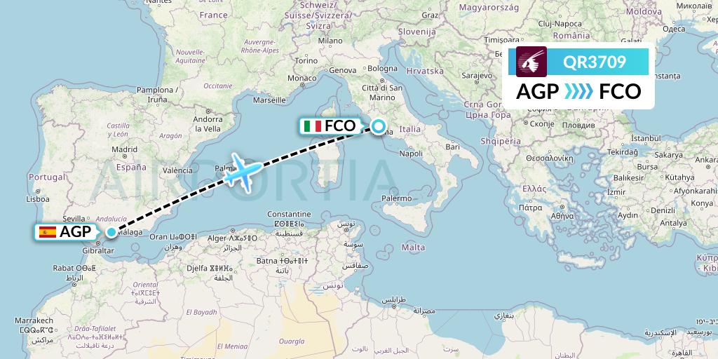 QR3709 Qatar Airways Flight Map: Malaga to Rome
