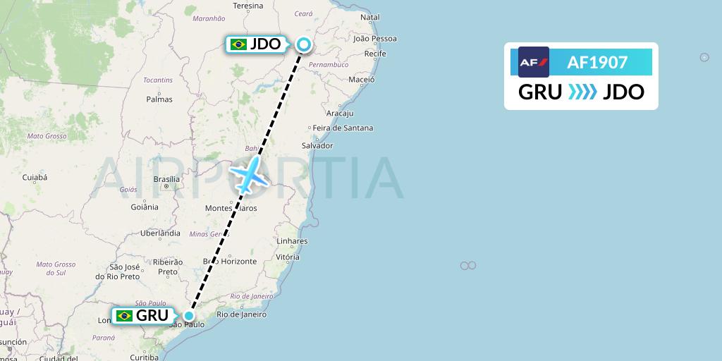 AF1907 Air France Flight Map: Sao Paulo to Juazeiro Do Norte