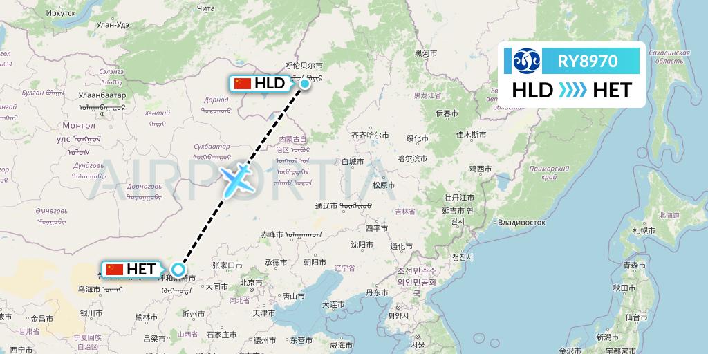 RY8970 Jiangxi Air Flight Map: Hailar to Hohhot