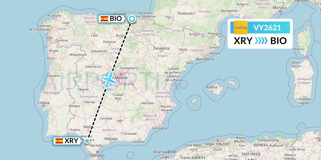 VY2621 Vueling Flight Map: Jerez to Bilbao