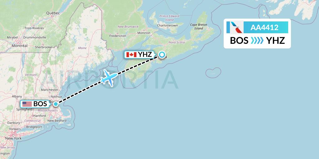 AA4412 American Airlines Flight Map: Boston to Halifax