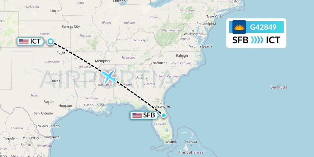 G42849 Allegiant Air Flight Map: Orlando to Wichita