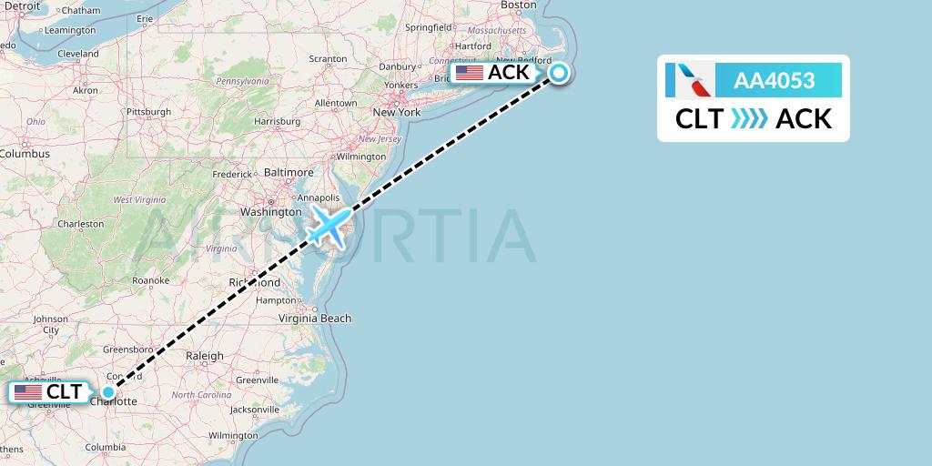 AA4053 American Airlines Flight Map: Charlotte to Nantucket